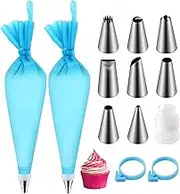 soodyoow 13 Pcs Piping Bags and Nozzles Set, Piping Bags, Piping Nozzles, Icing Bags and Nozzles Set, Icing Piping Kit, Piping Bags Reusable, with 2 Frosting Bags Ties, and 8 Stainless Steel Nozzles