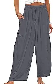 [Generic] Women's Linen Wide Leg Pants with Pockets Casual Loose Drawstring Summer Beach Travel Vacation Palazzo Harem Pants