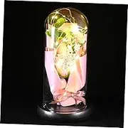 GOOHOCHY 1 PC Preserved Flower LED Light with Glass Cover Valentine's Day Romantic Soap Rose Flower No Battery Required for Special Occasions