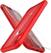 ORETech Compatible with iPhone XR Case with 2 x Tempered Glass Screen Protector for iPhone XR Transparent Case Soft TPU Shockproof Phone Cover-Red