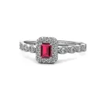 Emerald Cut Ruby & Diamond Halo Engagement Ring 0.74 ctw 14K Gold JP:154839