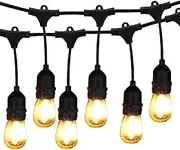 BRIMAX - 49ft Outdoor Patio Led Edison String Lights for Café Outside Lights Décor, 15 E27 Socket,15+1 2W S14 LED Non-Dimmable Filament Bulb, for Christmas Decoration