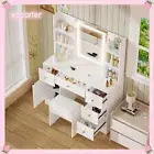 White Dressing Table with LED Makeup Mirror Stool Set Vanity Desk And 5 Drawers