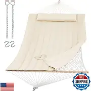 SUNCREAT 2 Person Hammock with Hardwood Spreader Bar, Outdoor Rope Hammock wi