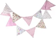 Bunting Flags 1 Piece of 3.2M Pink Decorative Pennant Birthday Party Bunting Cotton Fabric Garland Flag Bunting