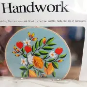 Handwork Embroidery Kit #2203022 "Warm" Lemon Blossoms on Blue 2 Hoops Sz 20 NEW