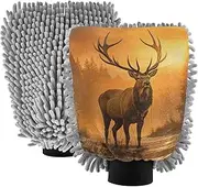 XYMZR Wild Elk Naturesunset Absorbent Microfiber Car Wash Mitt, Funny Cute Anime Scratch Free for Cars Cleaning, Home Cleaning Mitts, 2 Pack, 10.24” L x 7.09” W