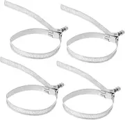4pcs Buckle Tie Exhaust Clamps Fire Pipe Fastener Pole Brackets Dryer Vent Ring Clamp Hose Brackets Pipe Hanger Strap Metal Strap Stainless Steel Silver