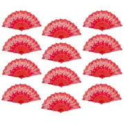 12pce Red Glitter Hand Fan Beautiful Colour Butterfly Design Fold Out Party