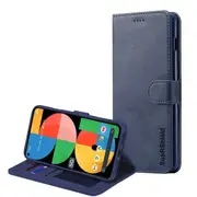 For Google Pixel 5A 5G Case, SupRShield Wallet Leather Flip Magnetic Stand Case Cover (Navy Blue)