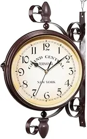 Double Sided Clock Waterproof New European Style Vintage Clock Innovative Fashionable Double Sided Wall Clock for Patio, Garage, Train Station Clock