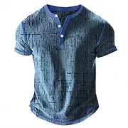 Men's Geometric Henley Shirt Waffle T Shirt Short Sleeve Daily Retro Vintage Classic Sports Outdoor Casual Holiday Summer Spring Summer Blue Green Purple Brow