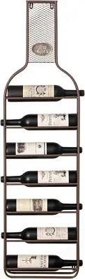 Decorative Wall-Mounted 7-Bottle Metal Wine Rack with Mesh Cork Catcher, Stylish