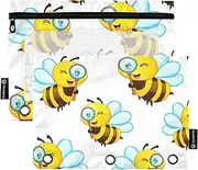 RPLIFE Pencil Pouch for 3 Ring Binder, 2 Pack 3 Ring Pouch Cloth, Back to School Essentials, 9.8 In × 7″ In (One Size x 2), Cute Cartoon Bees