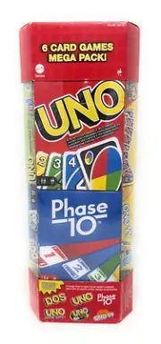 NEW Mattel UNO Mega Pack Ono 99, DOS, Phase 10, UNO All Wild, 6 Card Games