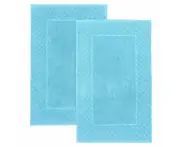 Luxury Bath Mats Set, 1000 GSM Bathroom Mats, Soft Lint Free 100% Combed Cotton Aqua 2PCS