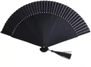 Silk Weave Bamboo Ribs Handheld Folding Chinese Fan for Wall Decoration