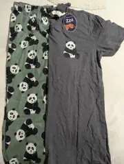 NEW PETER ALEXANDER PANDA PRINT TOP & FLANNEL PANTS PJ SET L RRP$129.90