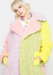 [Somewhere Nowhere] Marshmallow Colorblock Fluff Coat