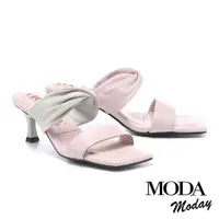 在飛比找momo購物網優惠-【MODA Moday】都會美扭結兩穿方頭羊皮高跟拖鞋(紫)