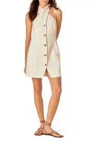 Nobody's Child Gio Organic Cotton & Linen Halter Minidress in Off White at Nordstrom, Size 14