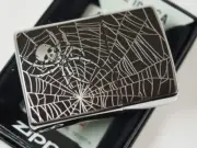 Zippo Skull Spider Etching Antique Satin Silver Lighter Spiderweb Japan Limited