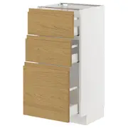 METOD / MAXIMERA base cabinet with 3 drawers, white/Voxtorp oak effect, 40x37x80 cm