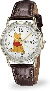 [Disney] Winnie the Pooh Adult Classic Cardiff Analog Quartz Leather Strap Watch, Silver/Steel, Children's Watches