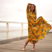 Exotic Escape 100% Cotton Maxi Dress – Hand-Screen Printed Floral Design, S/M & L/XL, Versatile Boho Style