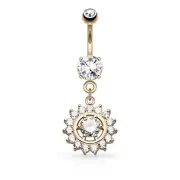 Body Accentz Belly Button Ring Navel Claw Set CZ Around CZ Center Dangle Rose Go