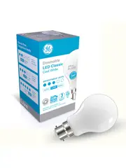 GE 7.6W Glass Opal Dimmable LED GLS BC Globe in Cool White