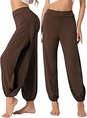 [cheibear] Womens Yoga Harem Pants Side Slit Joggers Sports Beach Cover-up Workout Sweatpants