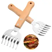 Stainless Steel Meat Shredder Claws with Long Wooden Handles for Pulled Pork,...