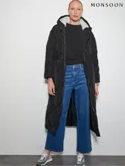 Monsoon Black Phoebe Fleece Quilted Puffer Coat (AU3923) | $404