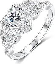 [BELLNA] Promise Ring for Her 925 Sterling Silver Created Ruby Blue Sapphire Emerald Diamond Heart Promise Wedding Engagement Ring for Mom Wife Girlfriend Her Anniversary Mother's Day