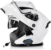 Motorcycle Helmet, Double Lens Flip Full Face Helmet with Bluetooth Headset, Unisex Electric Car Safety Helmet, Openable and Closeable Vents, ECE Certified F,XXL=63-64CM