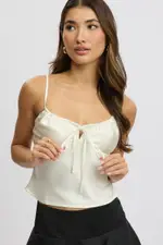 White Satin Cami Top Ruched Bust - Size 8XS, Women's Cami