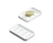 Self draining soap dish, 2 plastic soap dish for shower wall, soap holder with drain pan, white soap holder for bathroom kitchen sink