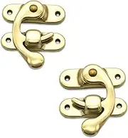 Joyzol Antique Hook Hasp, 100% Solid Brass Swing Arm Clasp Latch 2Pack Vintage Style Left and Right Hook Latch with Mounting Screws for Suitcase Jewelry Box Toolbox Cabinet 42 * 37mm