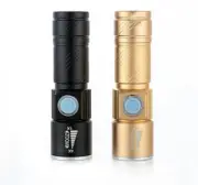 FLASH LIGHT BLACK OR GOLD USB RECHARGEABLE LED ZOOM flashlight durable 4 inch