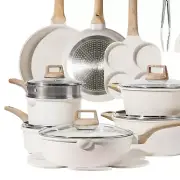 21Pcs Nonstick White Granite Cookware Set - Induction Ready Kitchen Essentials