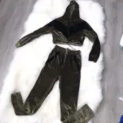 The Original Trendsetter Velour Lounge Set, Olive Green Size Small Y2K Cropped