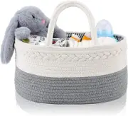 Baby Diaper Caddy Organizer ，Rope Woven Nursery Storage Basket with Adjustable D