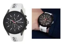 在飛比找Yahoo!奇摩拍賣優惠-HUGO BOSS Velocity 黑色錶盤 白色橡膠錶帶