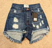 New One Teaspoon Free People sz 25 Blue Colt High Waist Bonitas Denim Short yfb2