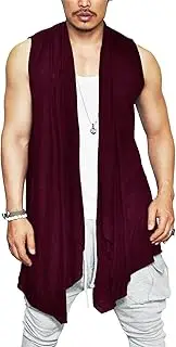 [COOFANDY] Men's Ruffle Shawl Collar Cardigan Sleeveless Open Front Sleeveless Kimono Vest
