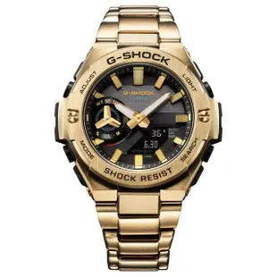 【CASIO 卡西歐】G-SHOCK 藍牙 太陽能 碳纖維核心防護 霸氣黑金 強悍輕薄(GST-B500GD-9A)