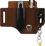 Multitool Sheath, Leather EDC Pocket Organizer, Key Fob, Flashlight Sheath, EDC Leather Pouch for Outdoor (Dark Brown)