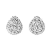 Bevilles Sterling Silver Cubic Zirconia Pear Halo Earrings Stud