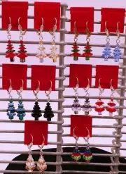 Lot of 10 Pierced Earrings New Handmade Original | Crystal Christmas Tree Shapes